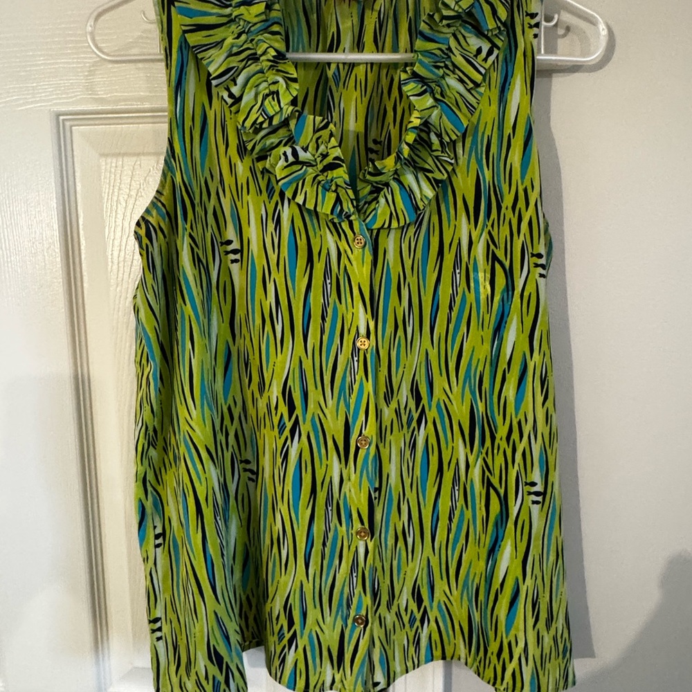 Lilly Pulitzer Green and Blue Patterned Blouse